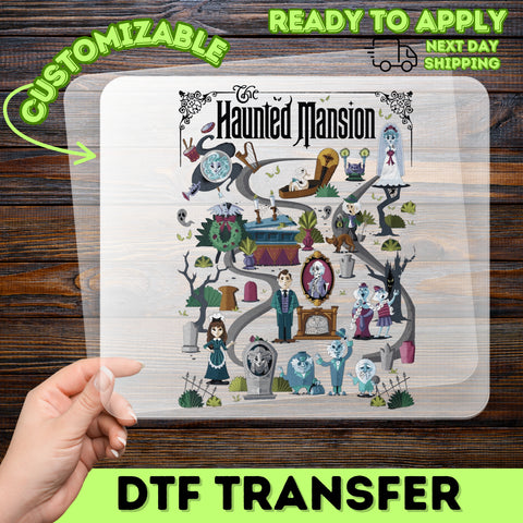 Halloween Haunted Mansion DTF Transfer for Spooky Ghost & Gothic Art T-Shirts - Ready to Press Apparel for Disney Fans