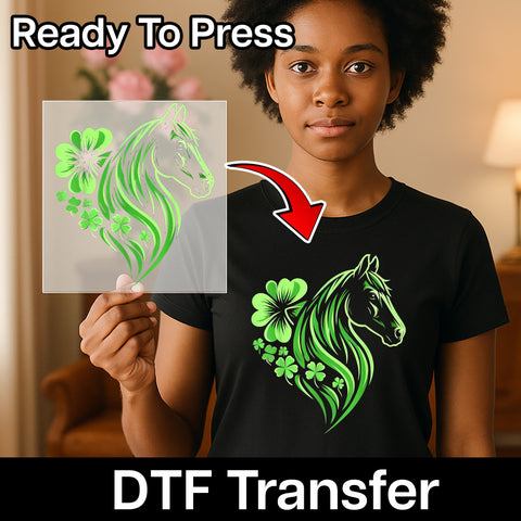 St. Patrick's Day Lucky Horse DTF Transfer, Cute Shamrock Celtic Horse Art Iron-On for Equestrian Apparel & T-Shirts