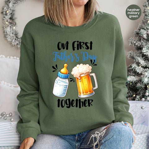 Funny Father’s Day dtf transfer Ready To Press Iron-On, Baby Bottle & Beer Mug Cartoon for Dads, New Dad T-shirt or Sweatshirt Gift