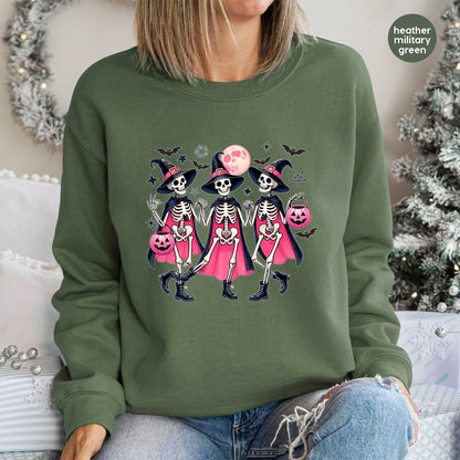 Cute Halloween Skeleton Witch DTF Transfer Iron-On for Group Costumes & Trick-or-Treat Apparel