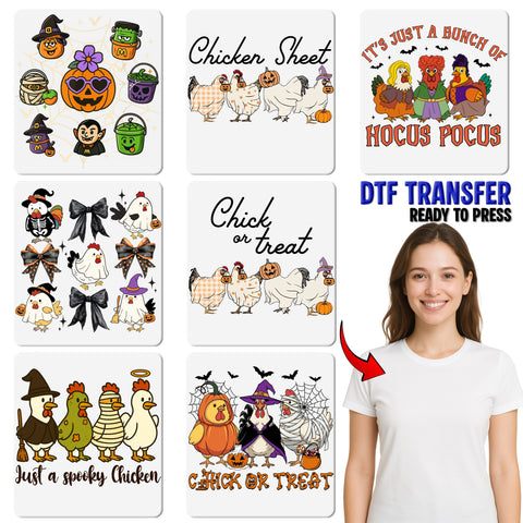 Funny Halloween Chicken Costume DTF Transfer Iron-On for Family & Friend Group T-shirt Ready To Press