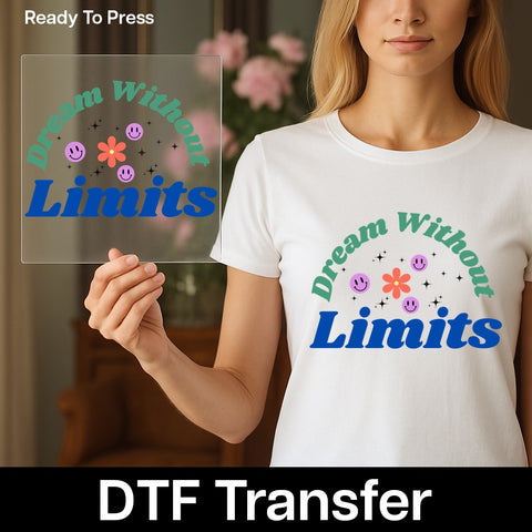 Dream Without Limits Retro Smiley & Flower DTF Transfer Iron-On for Motivational Group Apparel & Fun Youth Shirts