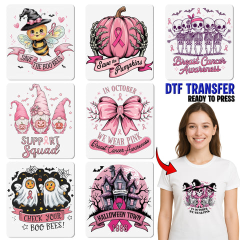 Funny Halloween Boo Bees DTF Transfer for Women's Shirt - Cute Breast Cancer Awareness Iron-On for Holiday Apparel & Events
