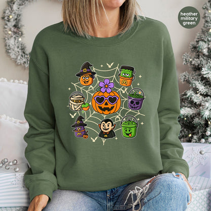 Cute Halloween Cartoon Characters DTF Transfer for Family & Kids Apparel - Ready To Press Iron-On Spooky Fun for T-Shirts & Hoodies