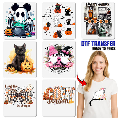 Cute Halloween Ghost & Pink Ribbon DTF Transfer for Breast Cancer Awareness Women's Shirt