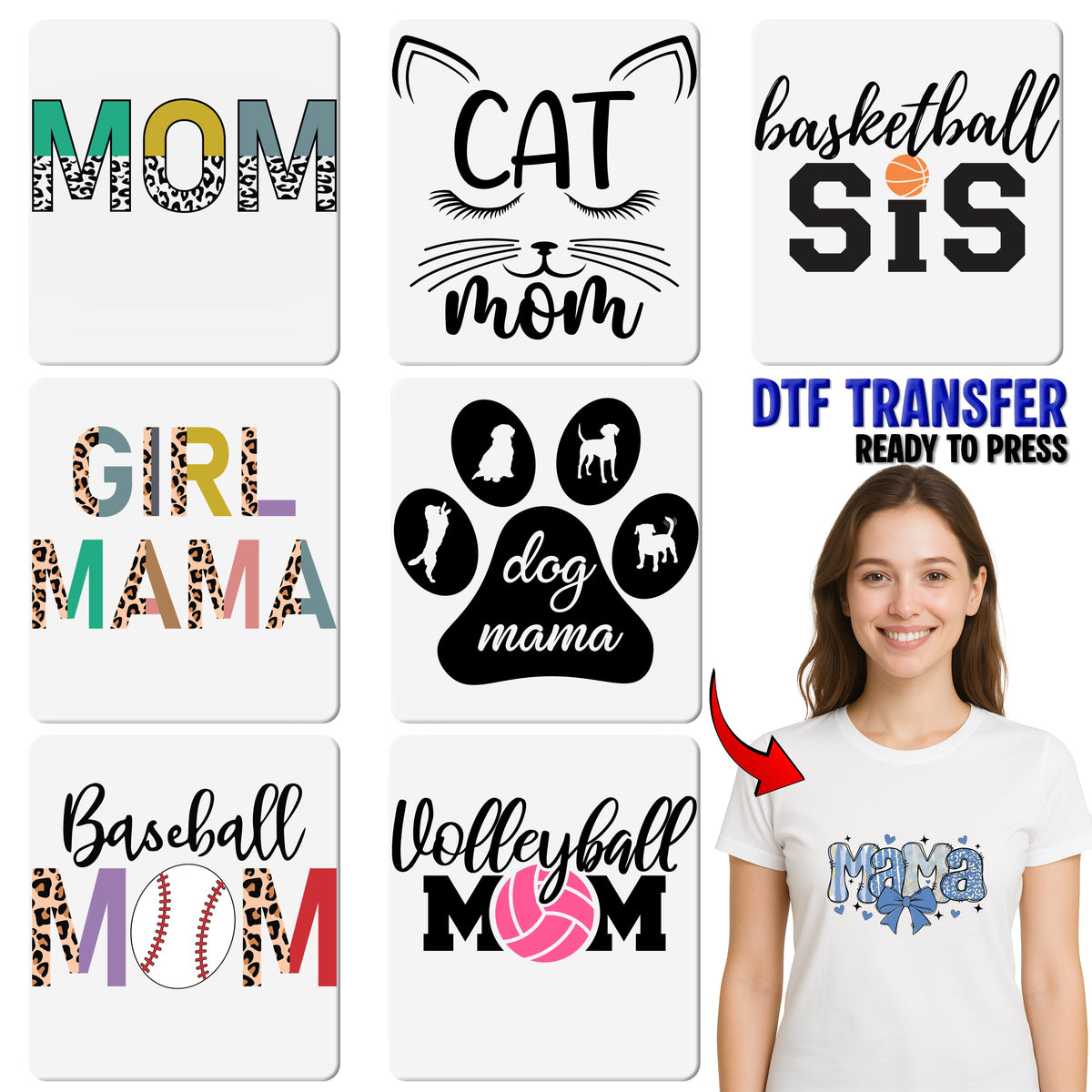 Cute Animal Print MAMA DTF Transfer for Mother's Day T-shirt, Ready To Press Iron-On Boho Chic Mama Gift for Moms