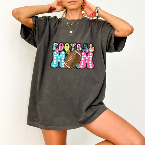 Cute Football Mom Leopard & Floral DTF Ready To Press Iron-On Transfer for Fun Sports Enthusiast Apparel & Gifts