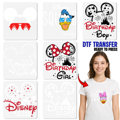 Disney Family Vacation 2025 DTF Transfer T-Shirt - Cute Castle Silhouette & Mouse Ears Design for Group Trips
