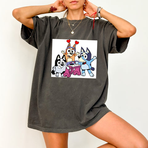 Cute Dog Cartoon Party DTF Transfer for Kids Apparel Fun Group Activity Iron-On Ready To Press