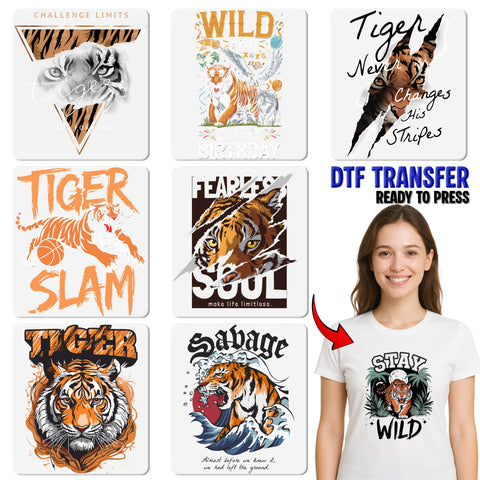 Energetic Tiger Slam DTF Transfer for Bold Sports Enthusiasts Iron-On Apparel