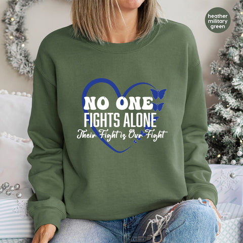 Supportive DTF Transfer Butterfly Community Apparel, Inspirational No One Fights Alone Iron-On Design for Cancer Awareness Shirts