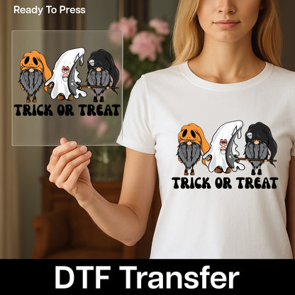 Cute Halloween Gnomes DTF Transfer, Funny Pumpkin Ghost Grim Reaper Iron-On, Ready To Press T-Shirt Design for Families
