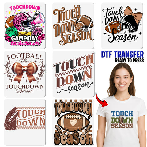 Football Season Cute Touchdown Heart DTF Transfer Ready To Press Iron-On T-shirt for Sports Fans & Family Tailgate Apparel