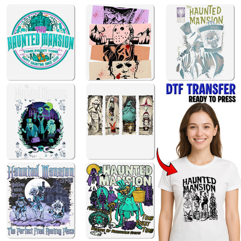 Spooky Ghostly DTF Transfer, Halloween Haunted Character Iron-On for Shirts, Funny Retro Theme, Welcome Foolish Mortals Apparel