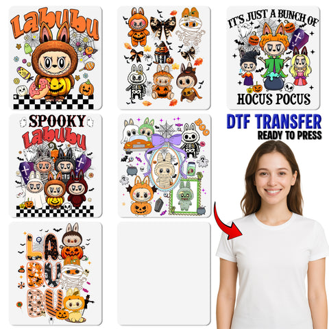 Cute Cartoon Halloween DTF Transfer, Iron-On Ready for Kids, Family & Group Costume, Spooky Animal Design T-shirt Apparel