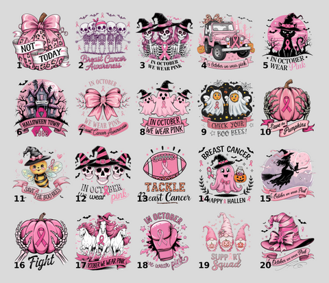 Breast Cancer Awareness Halloween Pink Pumpkin DTF Transfer Iron-On T-Shirt for Supporters & Events