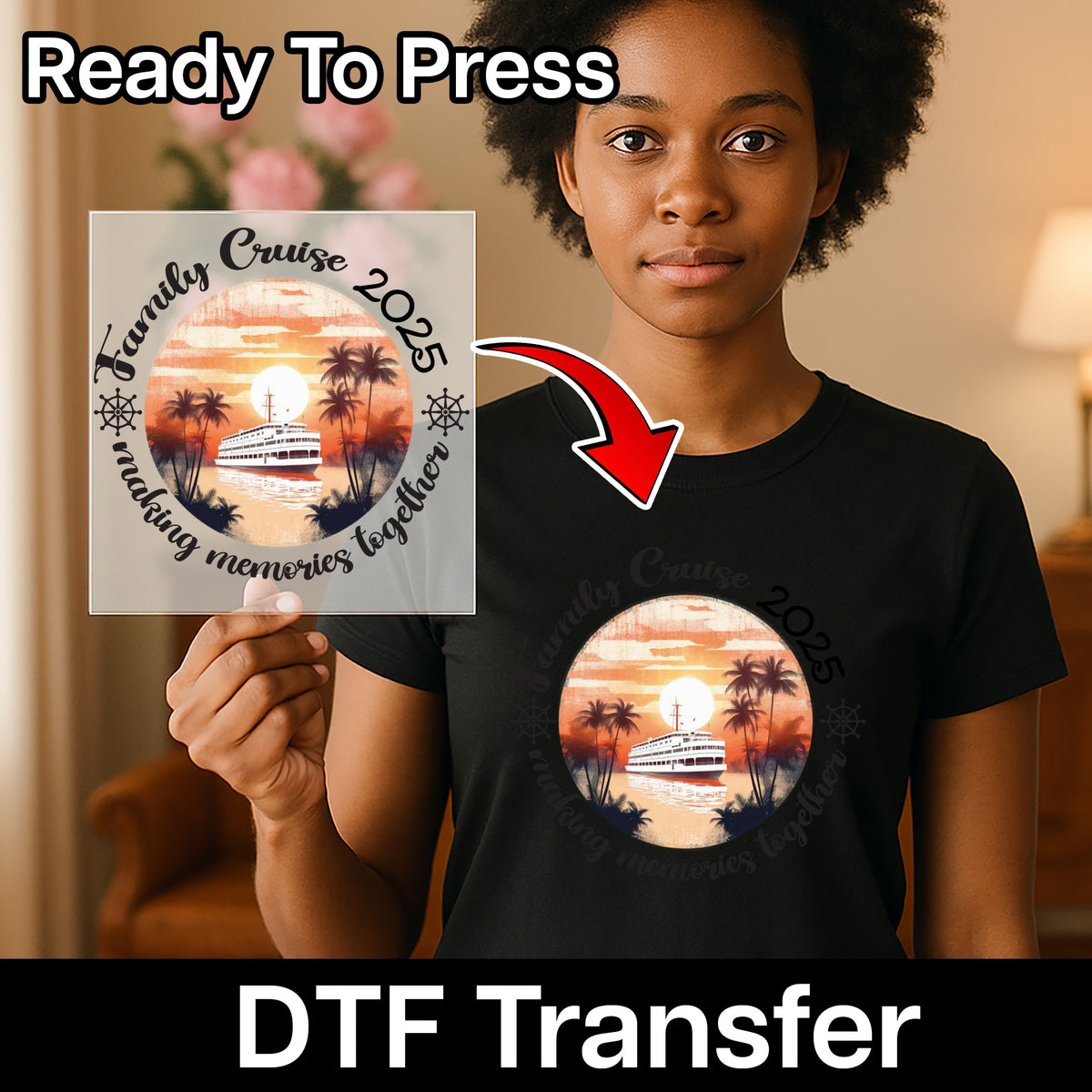 Family Cruise DTF Transfer for Nostalgic Vacation Shirts & Apparel - Ready To Press Retro Travel Tee for Groups
