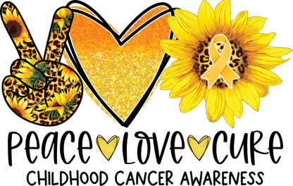 Peace Love Cure Cancer Shirts for Kids, Childhood Cancer Awareness Sunflower Tshirts, Peace Heart Gold Ribbon Leopard Print Graphic Tees