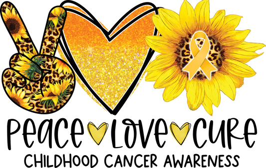Peace Love Cure Cancer Shirts for Kids, Childhood Cancer Awareness Sunflower Tshirts, Peace Heart Gold Ribbon Leopard Print Graphic Tees