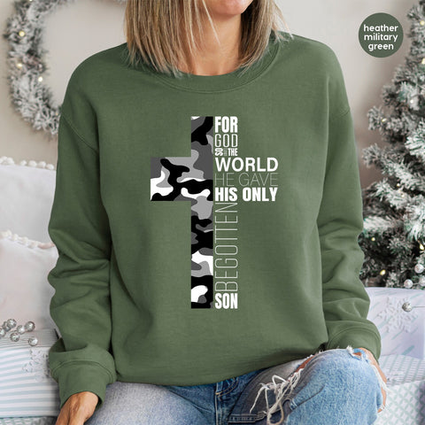 Religious Camouflage Cross Iron-On DTF Transfer Christian Scripture Shirt for Church Group & Faith Apparel