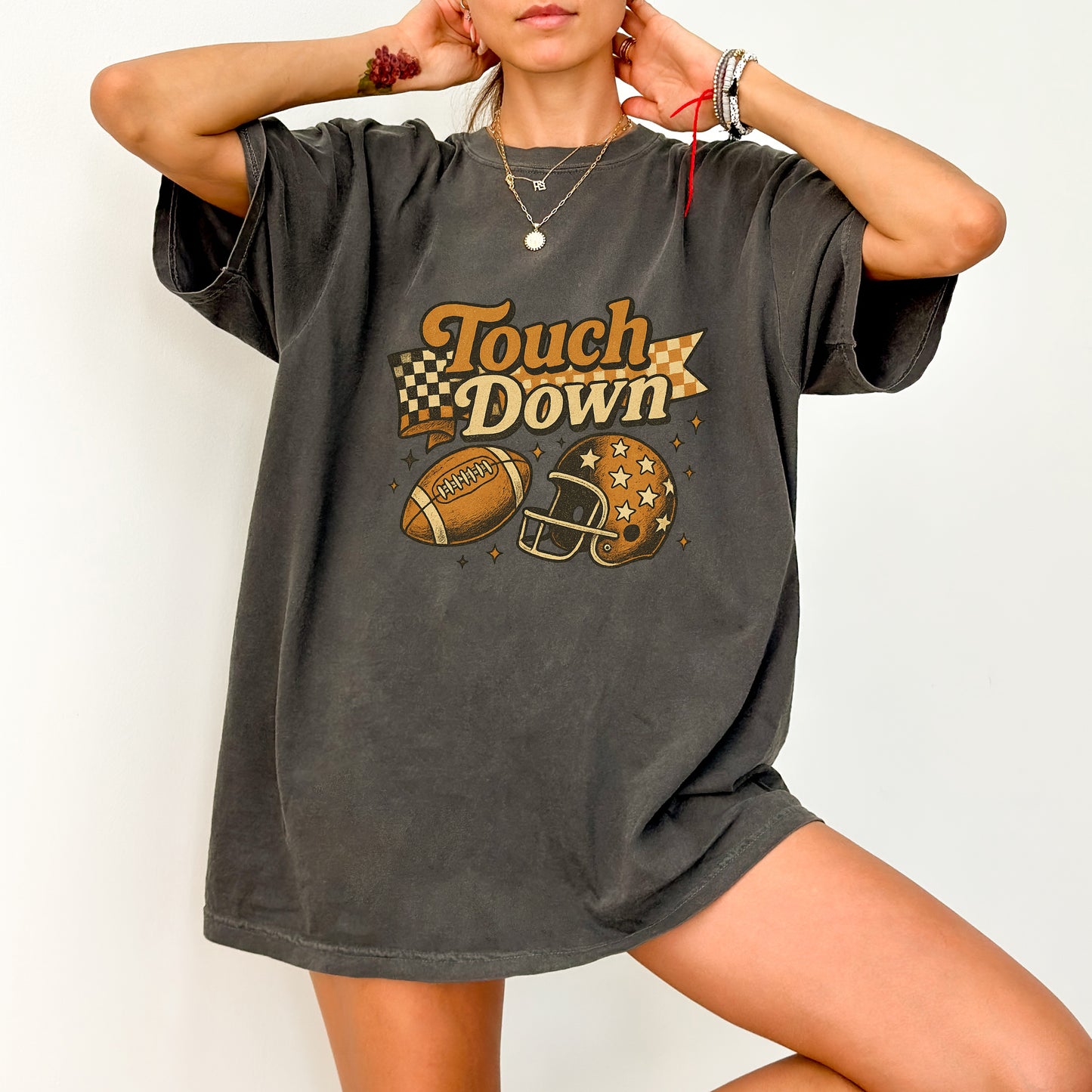 Retro Touchdown Football Celebration DTF Transfer for Game Day T-shirt, Ready To Press Vintage Sports Fan Apparel, Fun Tailgate Party Gift