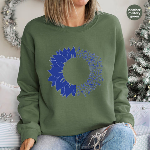 Cancer Support DTF Transfer Sunflower Awareness Ribbon Blue Iron-On T-Shirt for Charity Walks & Health Cause Events
