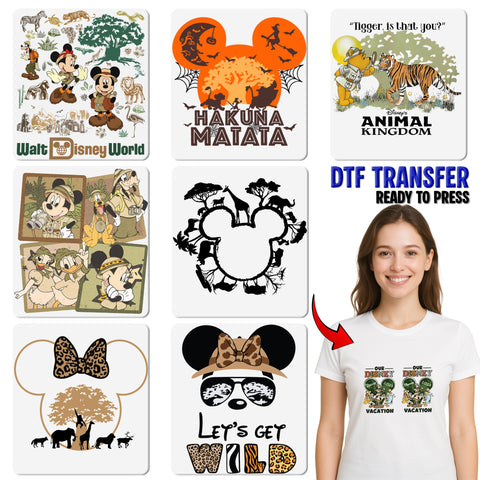 Cute Animal Adventure DTF Transfer T-Shirt Iron-On for Safari Parties & Zoo Trips, Ready to Press Whimsical Kids Wear