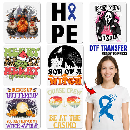 Funny Halloween Chicken Witch Hat DTF Transfer Iron-On for Farm Lover T-Shirt Ready to Press Spooky Holiday Apparel