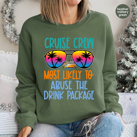 Funny Cruise Vacation DTF Transfer for Group Trip Apparel, Ready To Press Tropical Theme for T-Shirts & Hoodies, Humorous Cruise Crew Design
