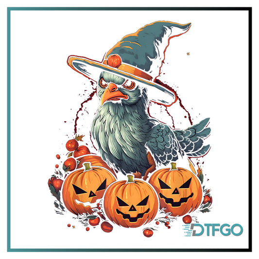 Witch Hat Crow DTF Transfer — Halloween Jack-o'-Lanterns