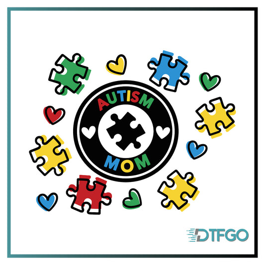 Autism Mom DTF Transfer — Puzzle Piece & Hearts