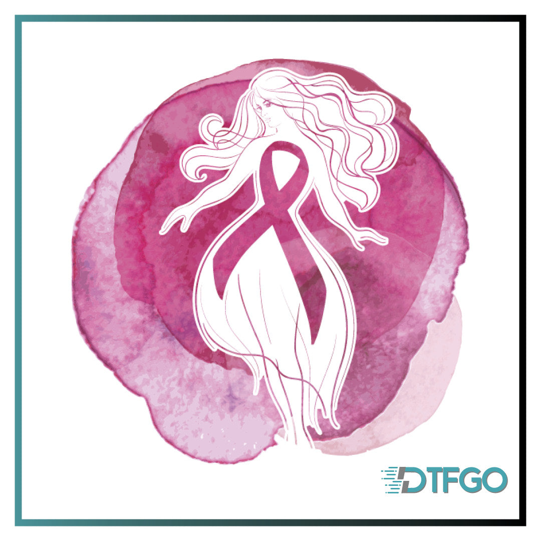 Pink Ribbon Watercolor DTF Transfer — Breast Cancer Awareness