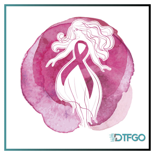 Pink Ribbon Watercolor DTF Transfer — Breast Cancer Awareness