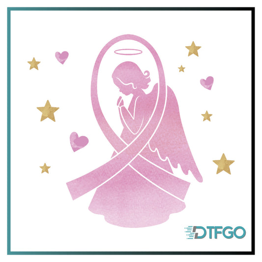 Pink Ribbon Angel DTF Transfer — Breast Cancer Awareness